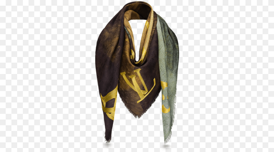 Courtesy Of Louis Vuitton Lui Viton Mona Liza, Clothing, Scarf, Stole, Coat Png Image