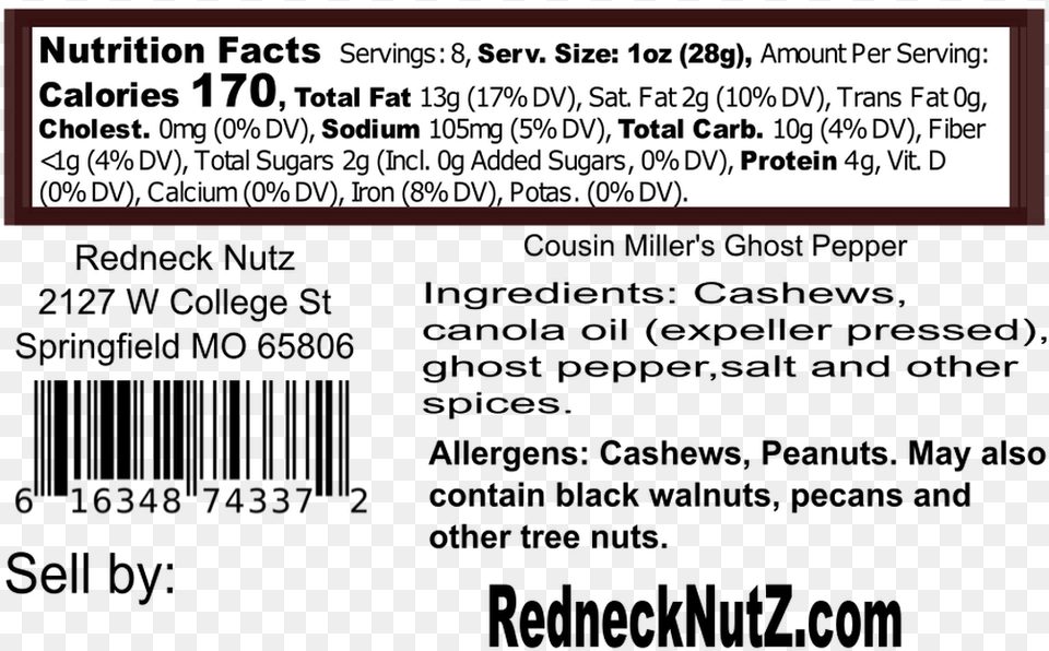 Cousin Miller S Ghost Pepper Nutrition Amp Ingredient Nutrition Facts, Page, Text Free Png