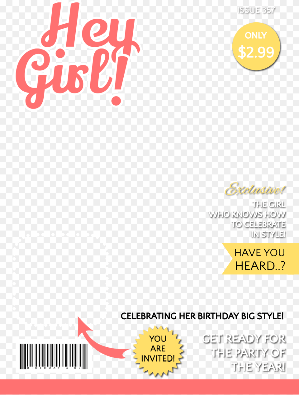 Cover Girl Magazine Template, Text, Paper Png