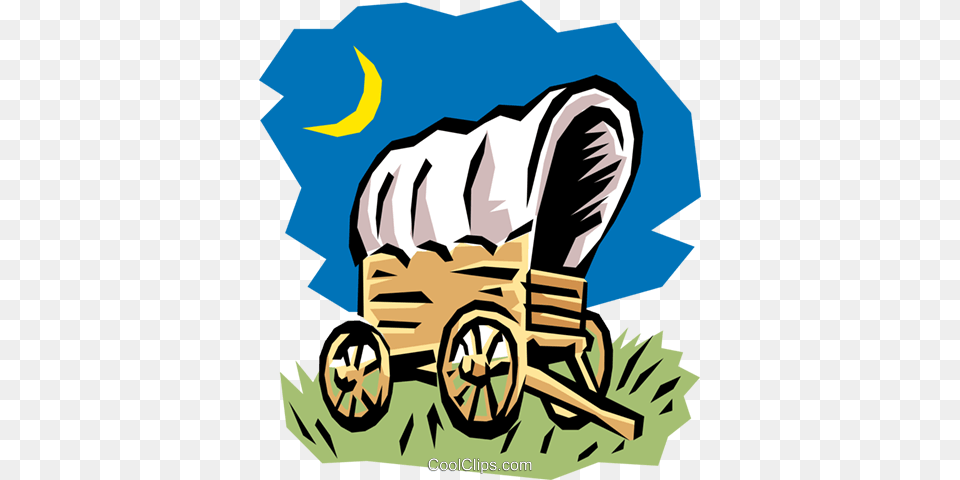 Covered Wagon Royalty Vector Clip Art Illustration Cartoon Oregon Trail Wagon, Transportation, Vehicle, Machine, Wheel Free Png