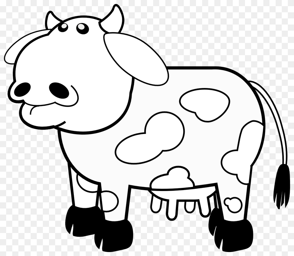 Cow Clipart Black And White, Livestock, Stencil, Animal, Cattle Png