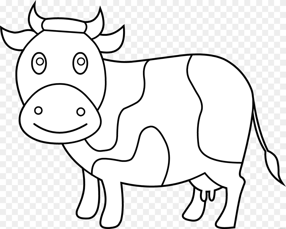 Cow Clipart Colour Cow Clipart Black And White, Animal, Cattle, Livestock, Mammal Free Png Download