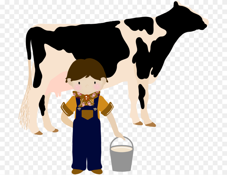Cow Clipart Dairy Cow Milking Cartoon, Person, Baby, Mammal, Livestock Free Png