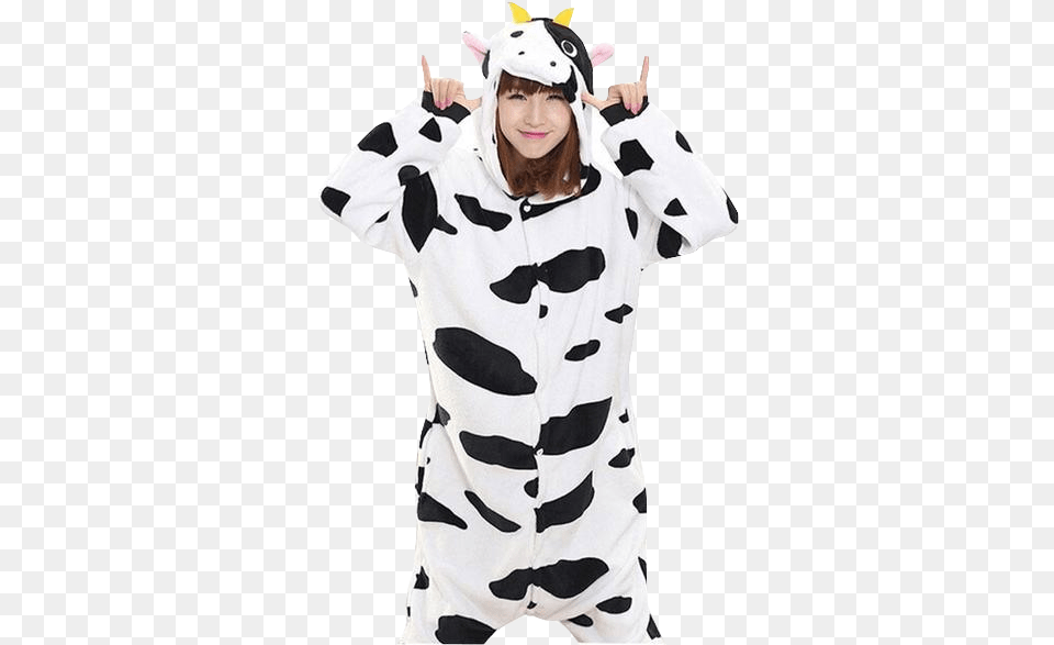 Cow Cosplay Onesiesdata Rimg Lazydata Rimg Halloween Costume, Clothing, Person, Sweater, Knitwear Free Png