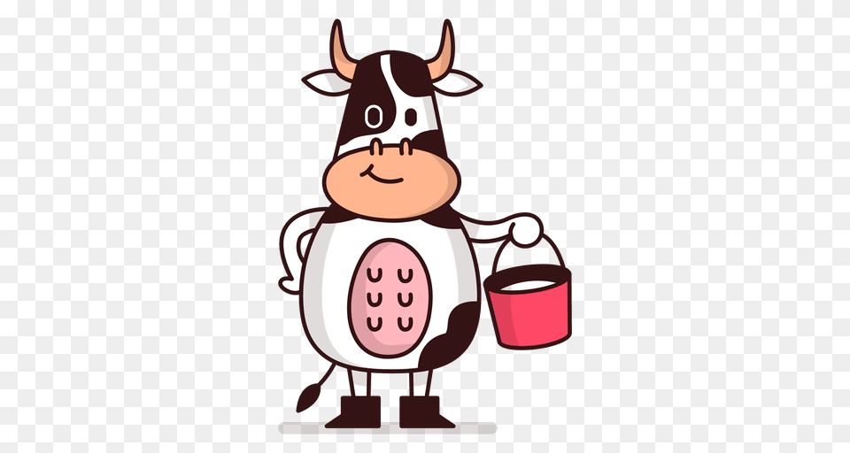 Cow Holding Milk Bucket Cartoon, Animal, Cattle, Livestock, Mammal Free Png