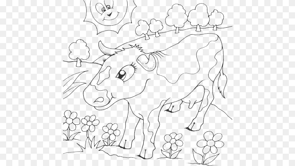 Cow In Field Of Flowers Colouring, Blackboard, Animal, Cattle, Livestock Free Png Download