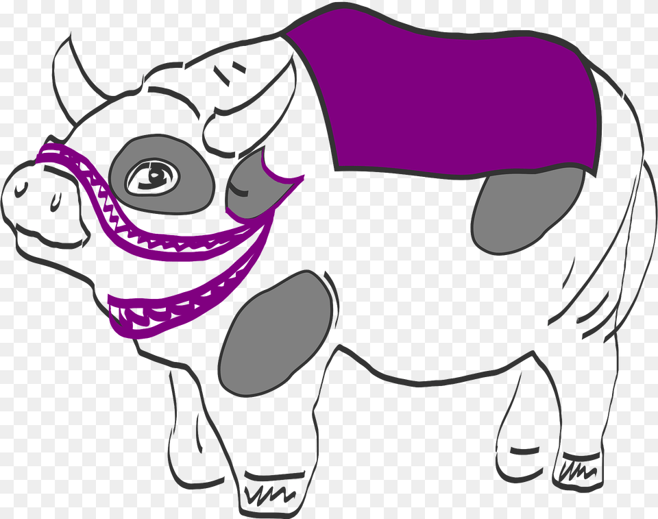 Cow In Purple Saddle Clipart, Animal, Mammal, Person Free Png Download