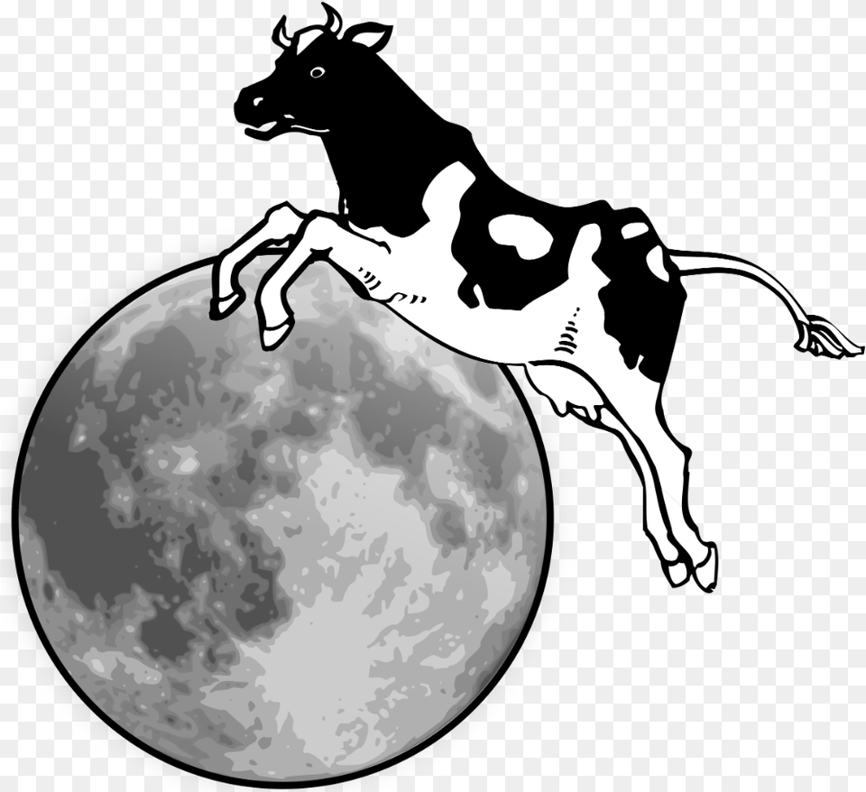 Cow Jumping Over The Moon Clipart, Astronomy, Nature, Night, Outdoors Png Image