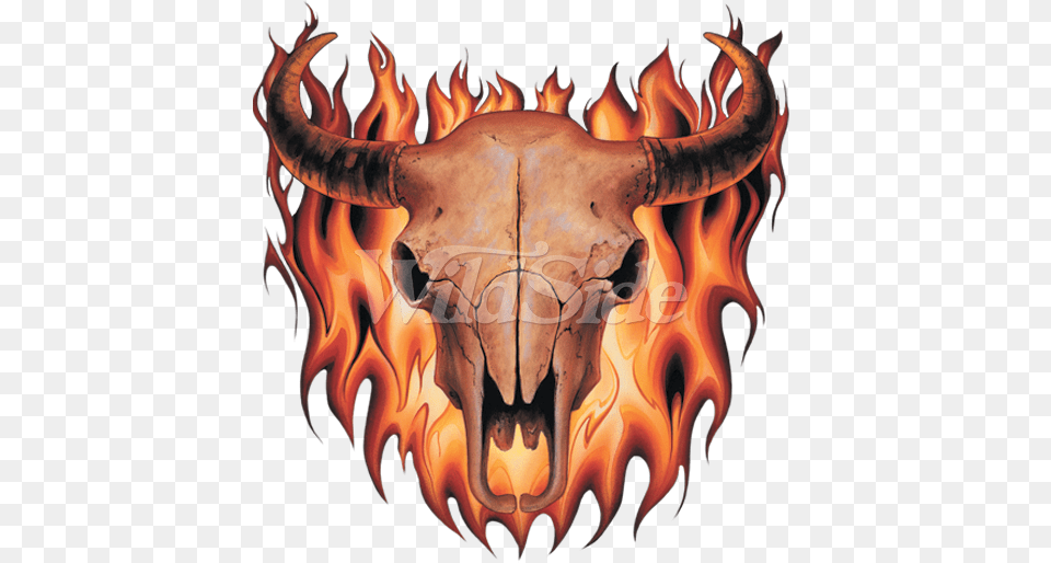Cow Skull In Flames Illustration, Animal, Bull, Mammal, Longhorn Png Image