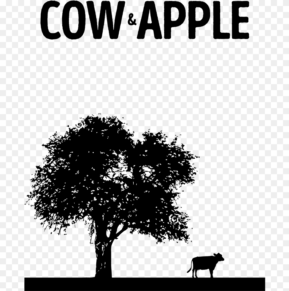 Cow Under Tree Silhouette, Gray Free Png Download