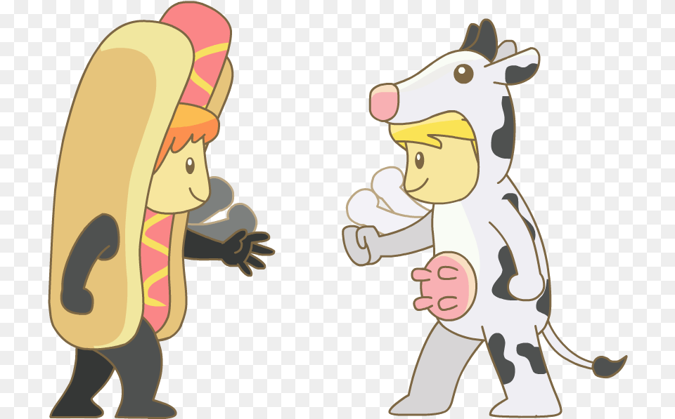 Cow V Hotdog Cartoon, Food, Hot Dog, Baby, Person Free Png