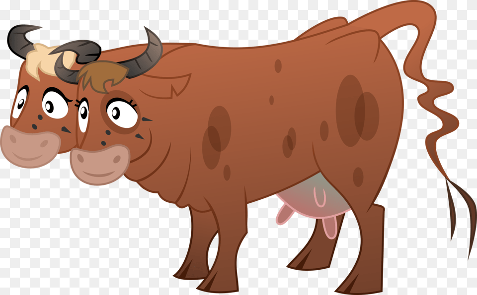 Cow Vector Background Cow With Two Heads Cartoon, Animal, Bull, Mammal, Ox Free Transparent Png