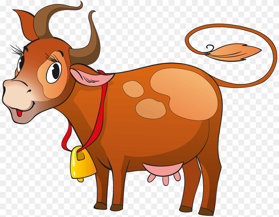 Cow With Bell Clipart, Animal, Cattle, Livestock, Mammal Png