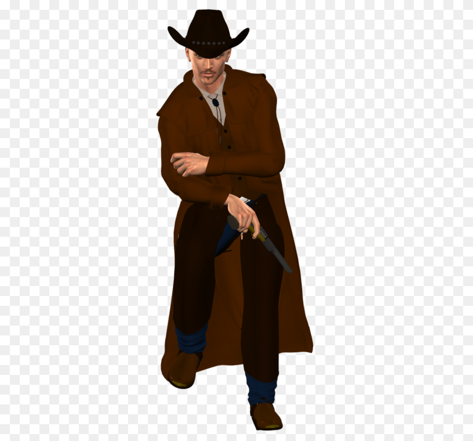 Cowboy, Clothing, Coat, Hat, Weapon Png Image