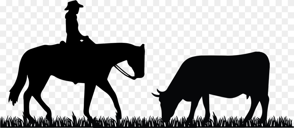 Cowboy And Horse Silhouette Western Horse Silhouette, Mammal, Animal, Bull, Field Free Transparent Png