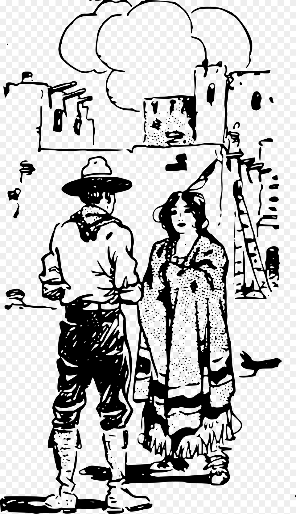 Cowboy And Indian Woman Clip Arts Clip Art, Gray Free Transparent Png