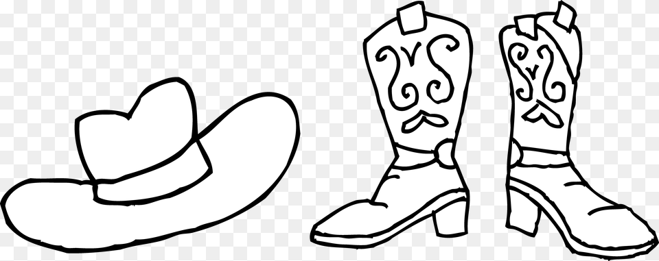 Cowboy Boots Clipart Download Clip Art On Cowboy Boot Clipart Black And White, Hat, Clothing, Shoe, Footwear Free Transparent Png