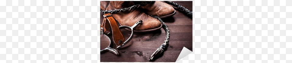 Cowboy Bootswhip And Spurs On Wood Sticker East Urban Home Western Authentic Old Leather Boots, Boot, Clothing, Footwear, Cowboy Boot Free Png Download