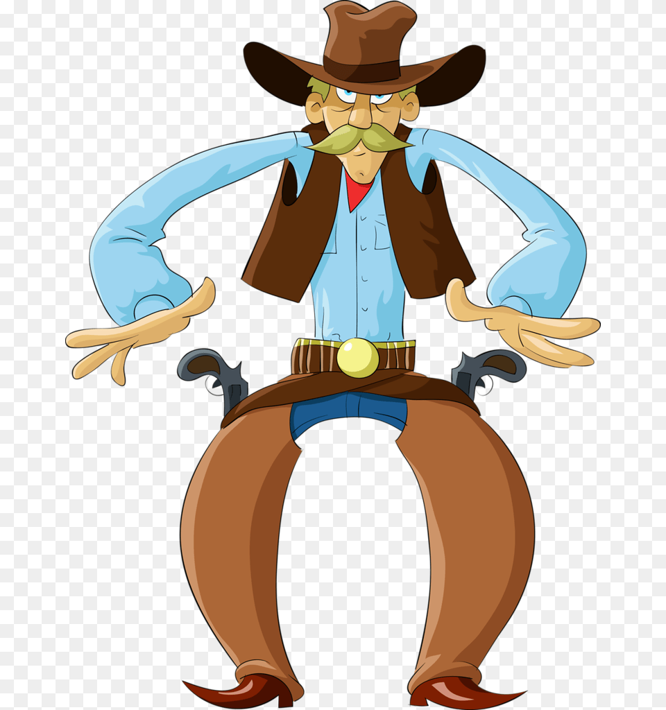 Cowboy E Cowgirl Cartoon Cowboy Shootout, Clothing, Hat, Person, Face Free Png