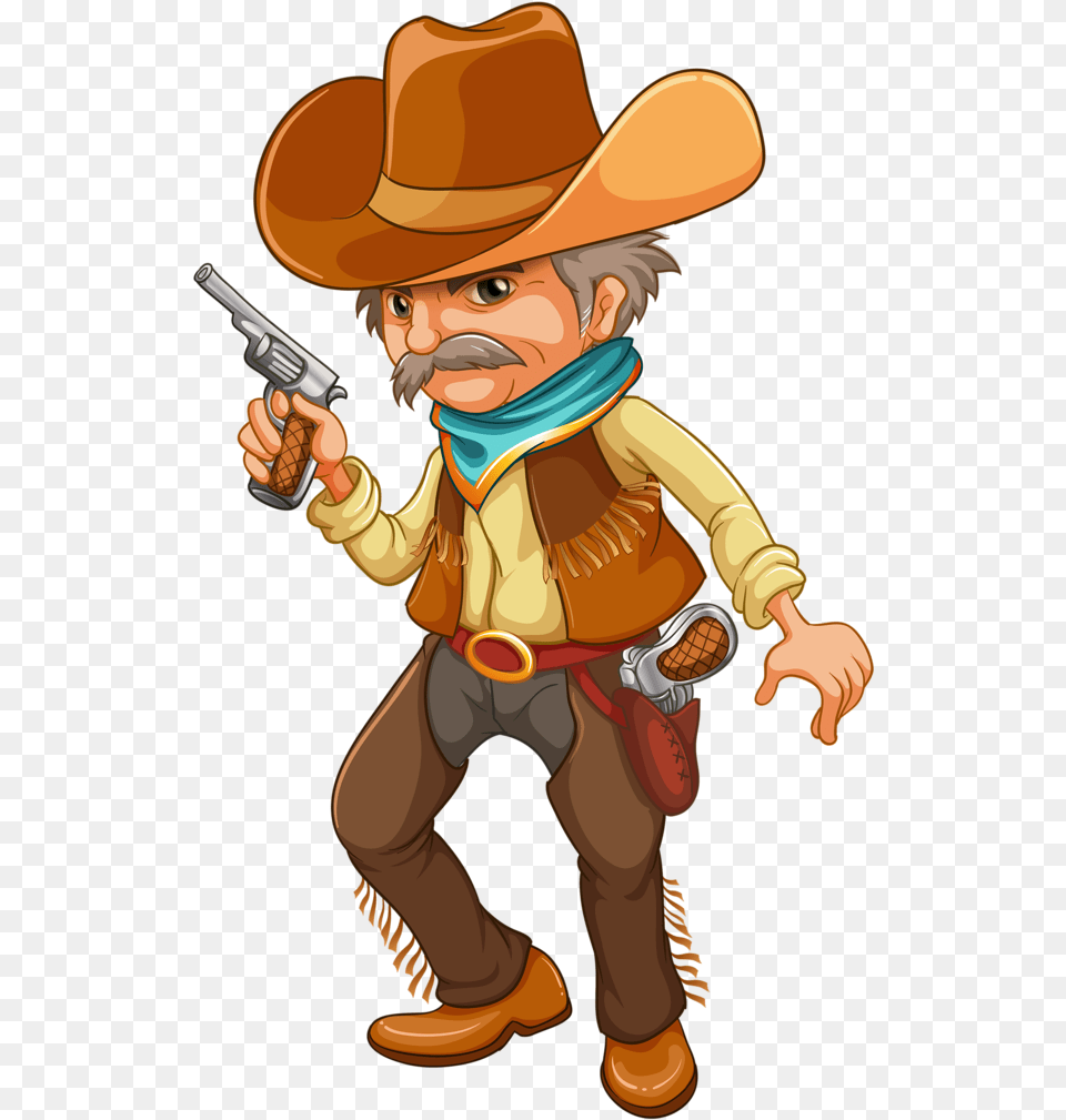 Cowboy E Cowgirl Cow Clipart Country Farm Western Four Cowboys, Hat, Clothing, Weapon, Handgun Free Transparent Png