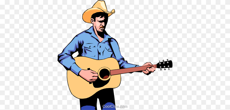 Cowboy Guitar Player Royalty Vector Clip Art Illustration, Clothing, Hat, Adult, Musical Instrument Png Image