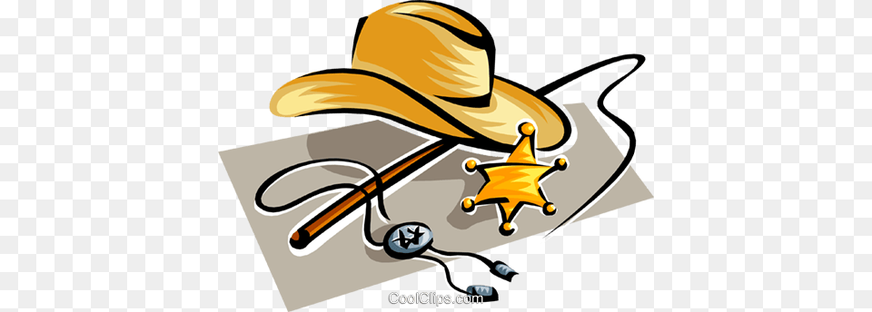 Cowboy Hat With Sheriff Badge Royalty Vector Clip Art, Clothing, Cowboy Hat, Device, Grass Png