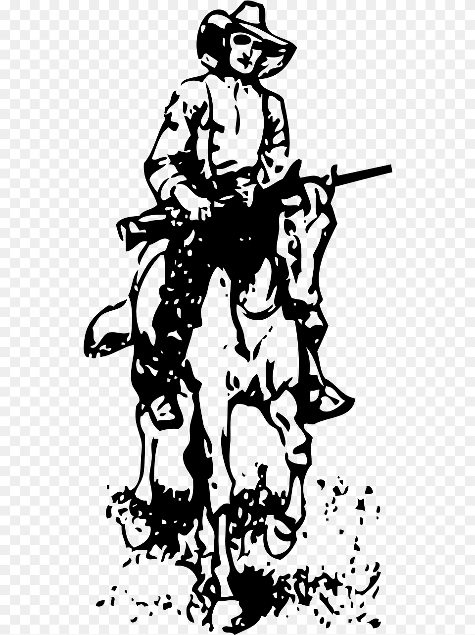 Cowboy On Horse Gun Clipart, Gray Free Transparent Png
