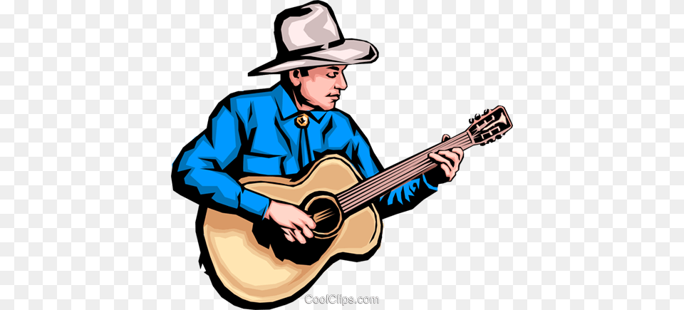 Cowboy Playing Guitar Royalty Free Vector Clip Art Illustration, Clothing, Musical Instrument, Hat, Adult Png Image