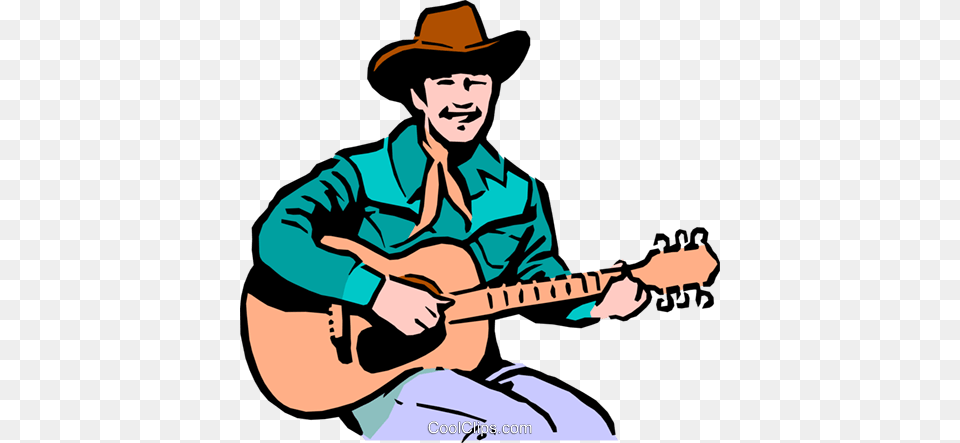 Cowboy Playing The Guitar Royalty Vector Clip Art, Clothing, Hat, Musical Instrument, Adult Free Png