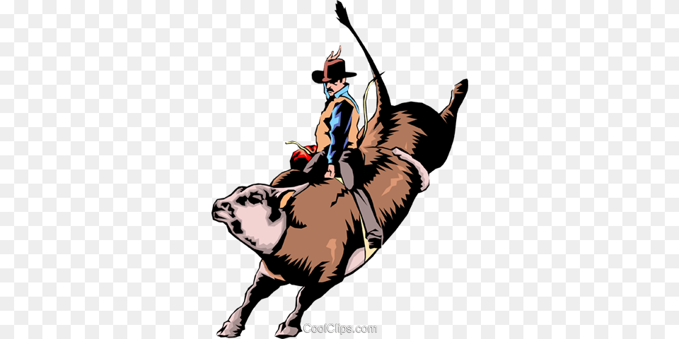 Cowboy Riding A Bull Royalty Vector Clip Art Illustration, Adult, Male, Man, Person Free Png