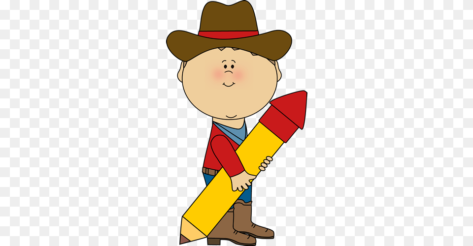 Cowboy With A Pencil From Mycutegraphics Western Clip Art, Clothing, Hat, Baby, Person Png Image