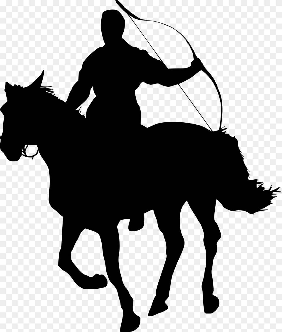 Cowgirl And Horse Silhouette, Gray Png