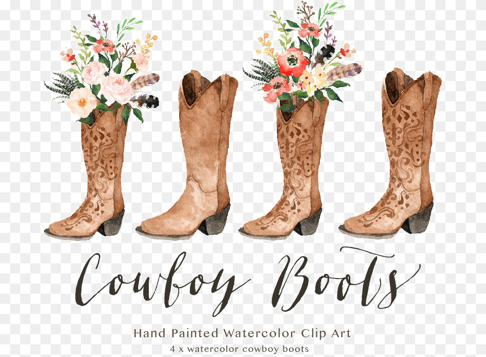 Cowgirl Boots Clipart Cowgirl Boots With Flowers Clipart, Clothing, Footwear, Shoe, Boot Png Image