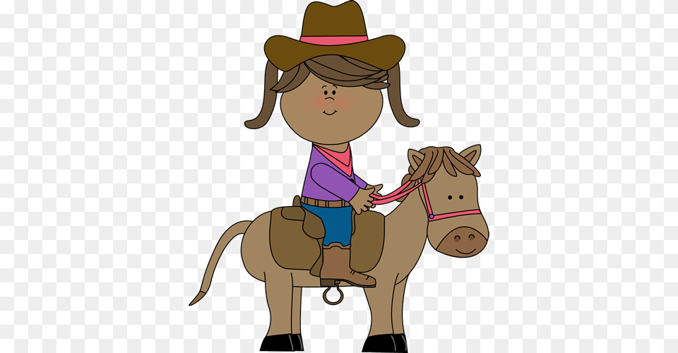 Cowgirl Riding A Horse From Mycutegraphics Western Clip Art, Clothing, Hat, Baby, Person Png Image