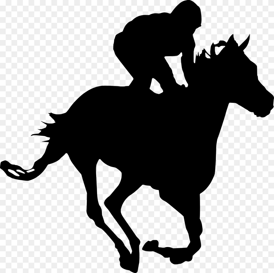 Cowgirl Riding Horse Silhouette, Gray Png