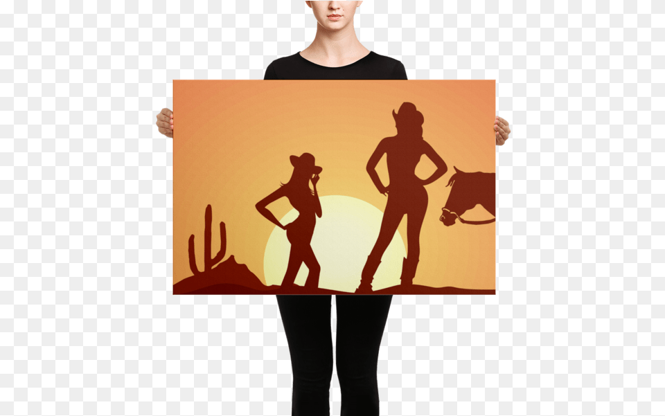 Cowgirl Silhouette Canvas Black Mask Red Pied French Bulldog Canvas, T-shirt, Clothing, Photography, Adult Png Image