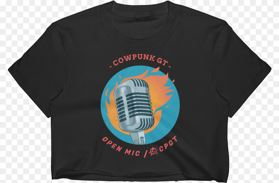 Cowpunk Open Mic Women39s Crop Top In White Or Black Emblem, Clothing, Electrical Device, Microphone, T-shirt Png