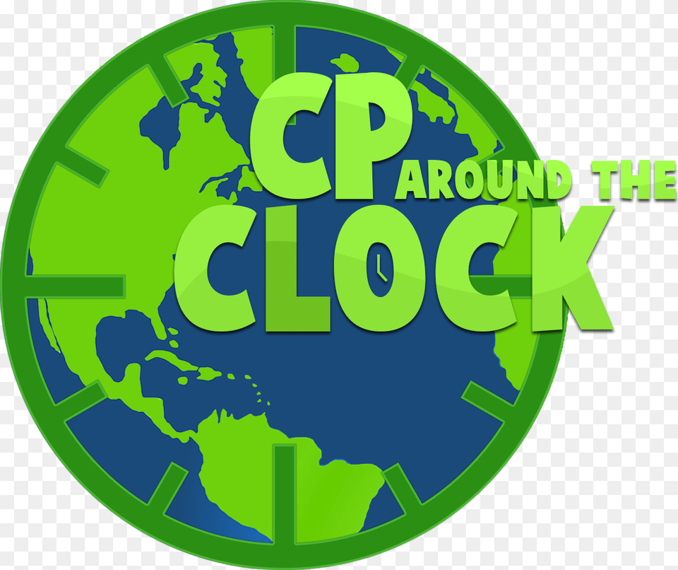 Cp Around The Clock Logo Earth Clip Art, Symbol, Green, Person, Number Png
