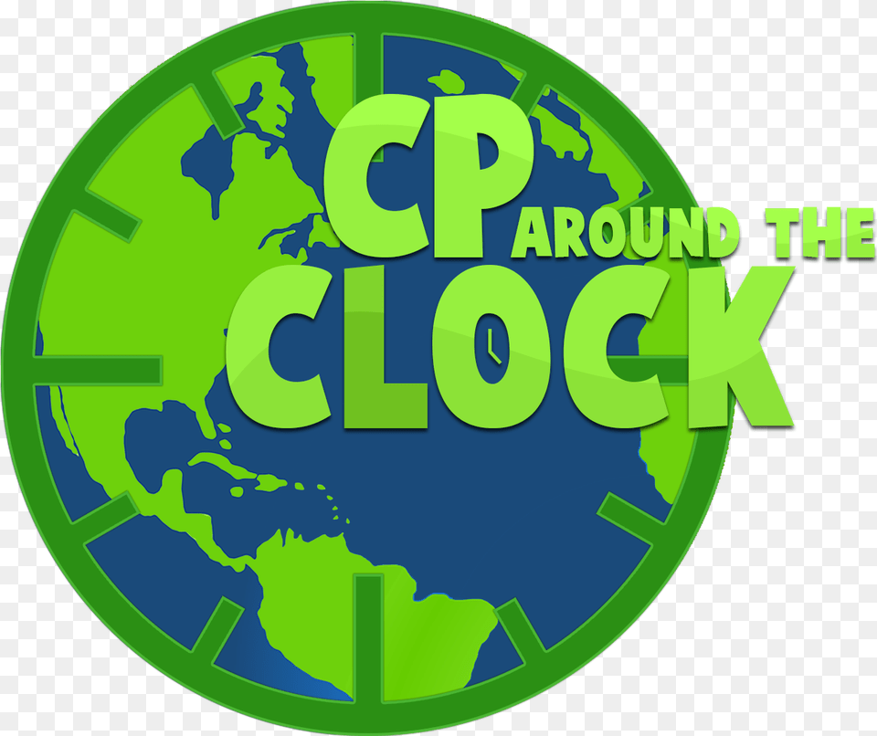Cp Around The Clock Logo Planet Earth Earth Clipart Full Circle, Symbol, Green, Number, Text Png