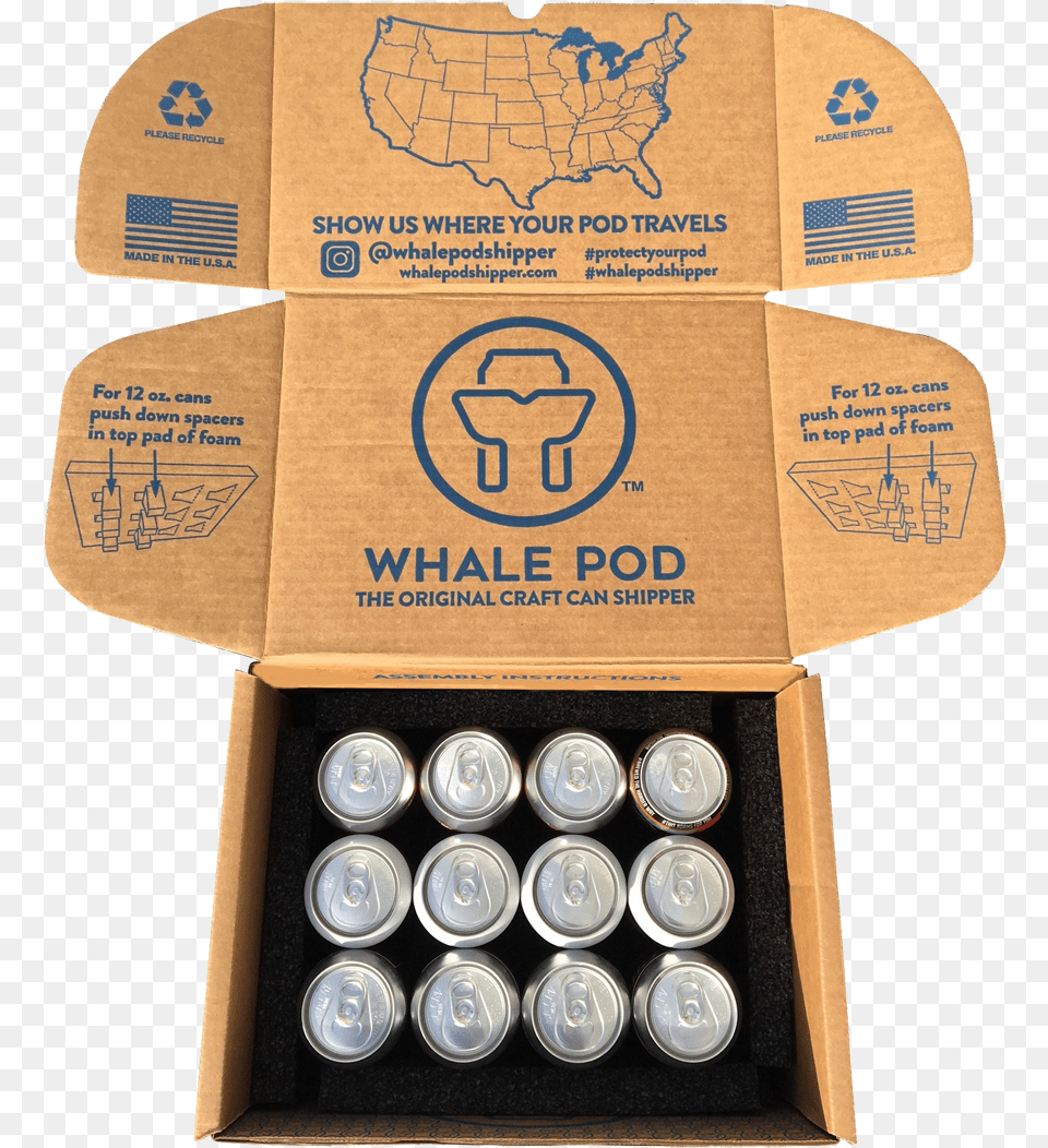 Craft Beer Shipping Box Pint Cans Whalepod Shipper, Can, Tin, Cardboard, Carton Free Png