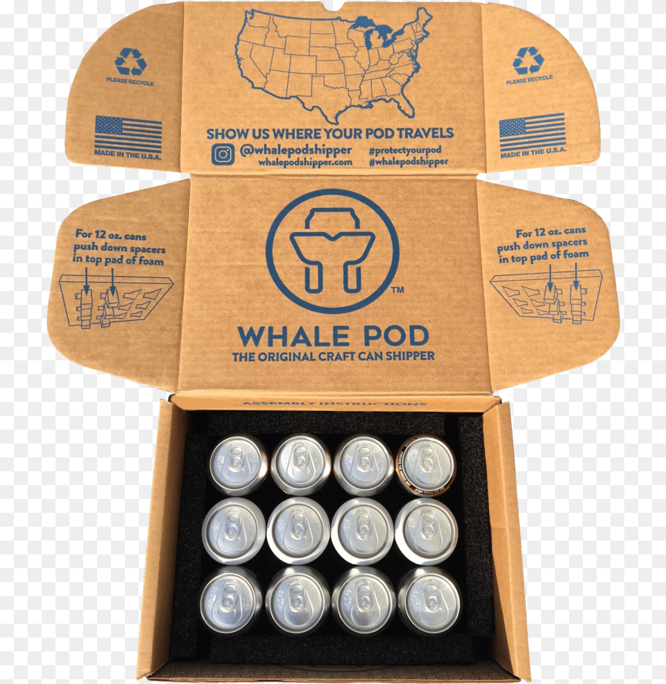 Craft Beer Shipping Box Pint Cans Whalepod Shipper, Can, Tin, Cardboard, Carton Free Png Download