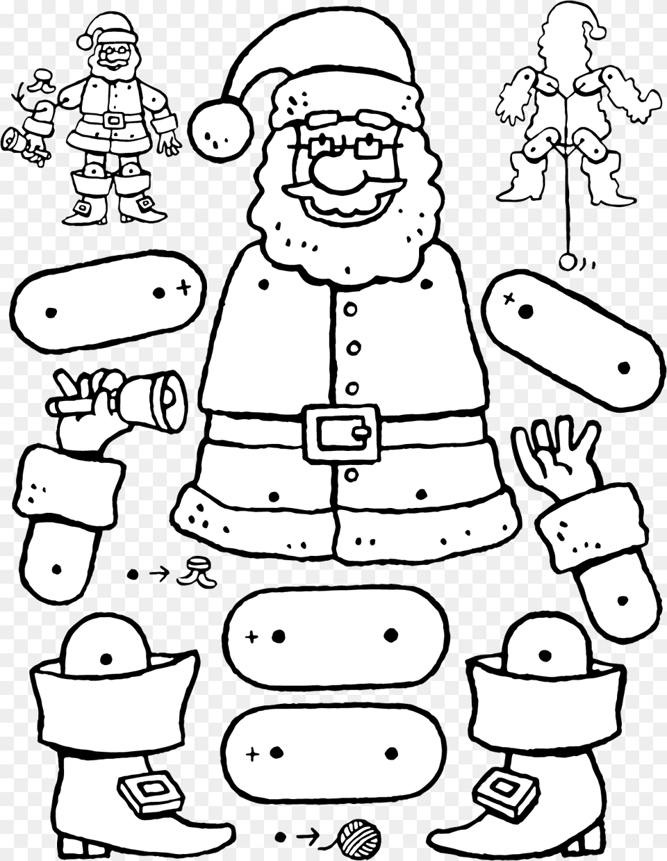 Crafts Dolls Father Christmas Jumping Jack Doll Colouring Coloriage Pantin De Noel, Art, Doodle, Drawing, Baby Free Transparent Png