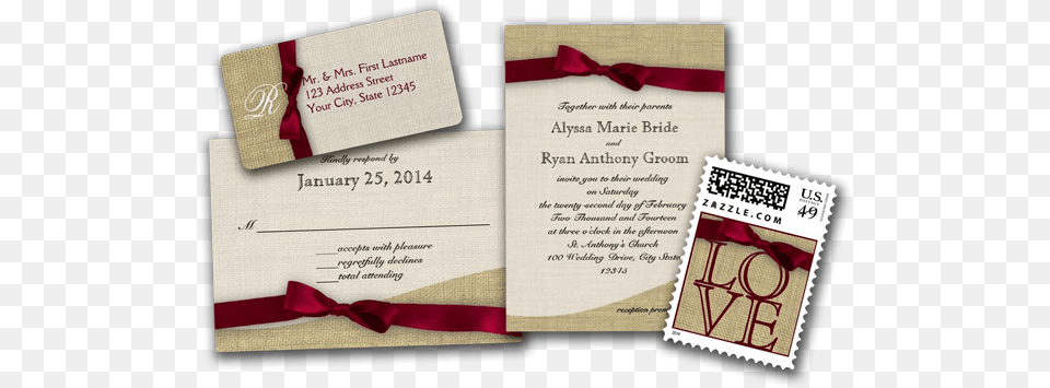 Cranberry Ribbon And Burlap Wedding Invitations Wedding Card Cranberry Red, Text, Qr Code Free Transparent Png