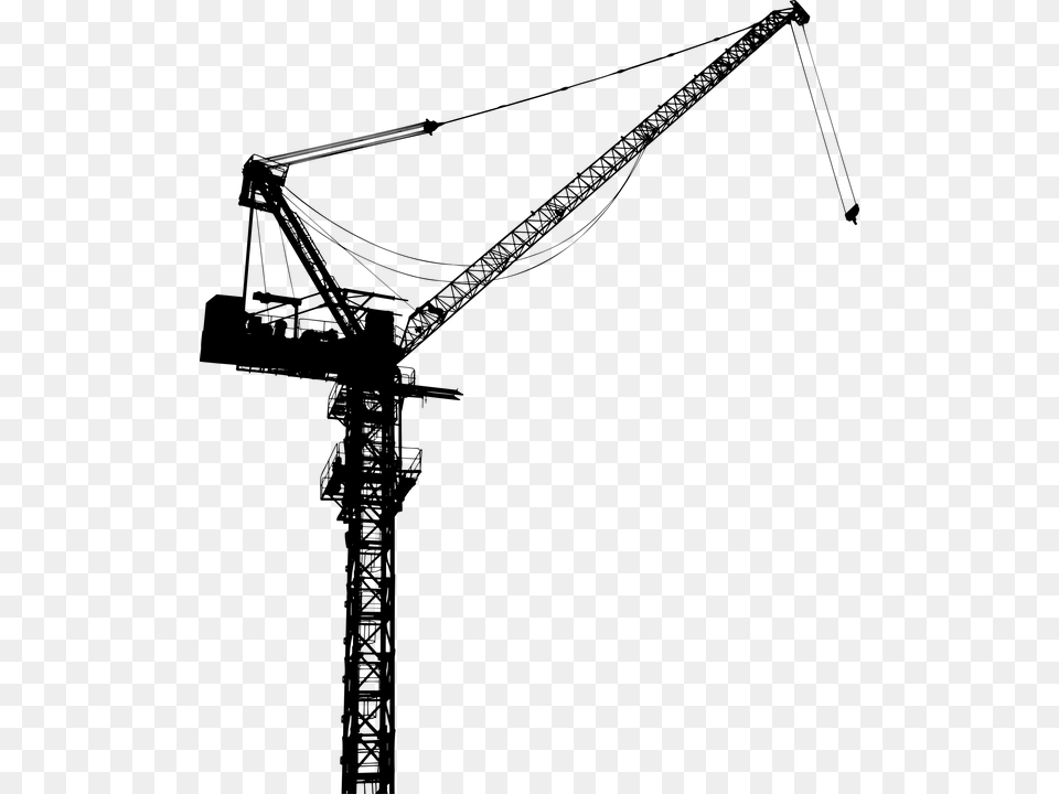 Crane Industrial Silhouette Construction City Construction Crane Silhouette, Gray Free Transparent Png