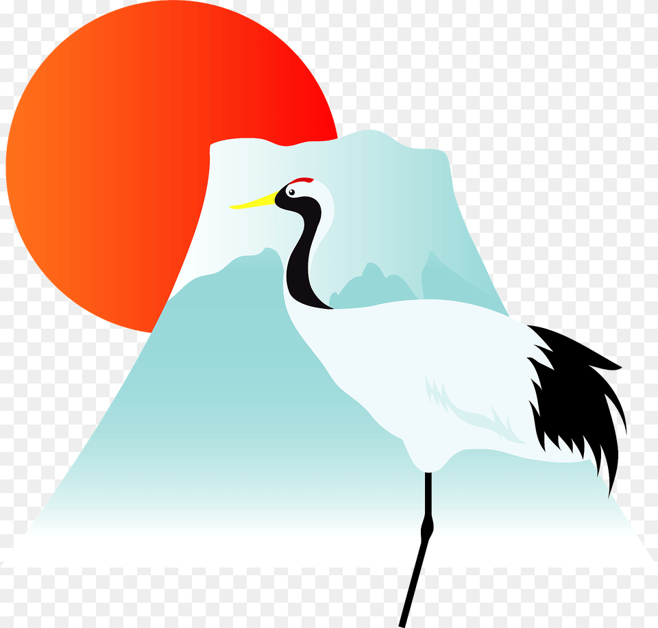 Crane Mount Fuji And Sunrise Clipart, Animal, Bird, Crane Bird, Waterfowl Free Png