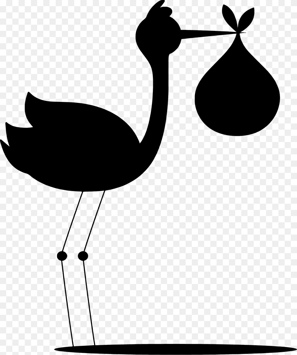 Crane With A Baby Silhouette, Animal, Bird, Waterfowl, Bow Png Image