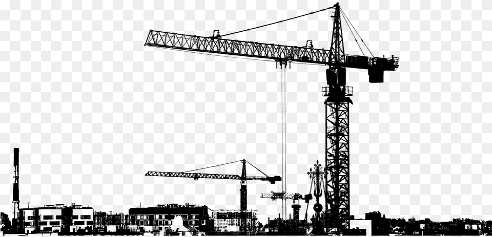 Cranes Cityscape Silhouette City Industrial Silhouette Of City Construction, Gray Free Png Download