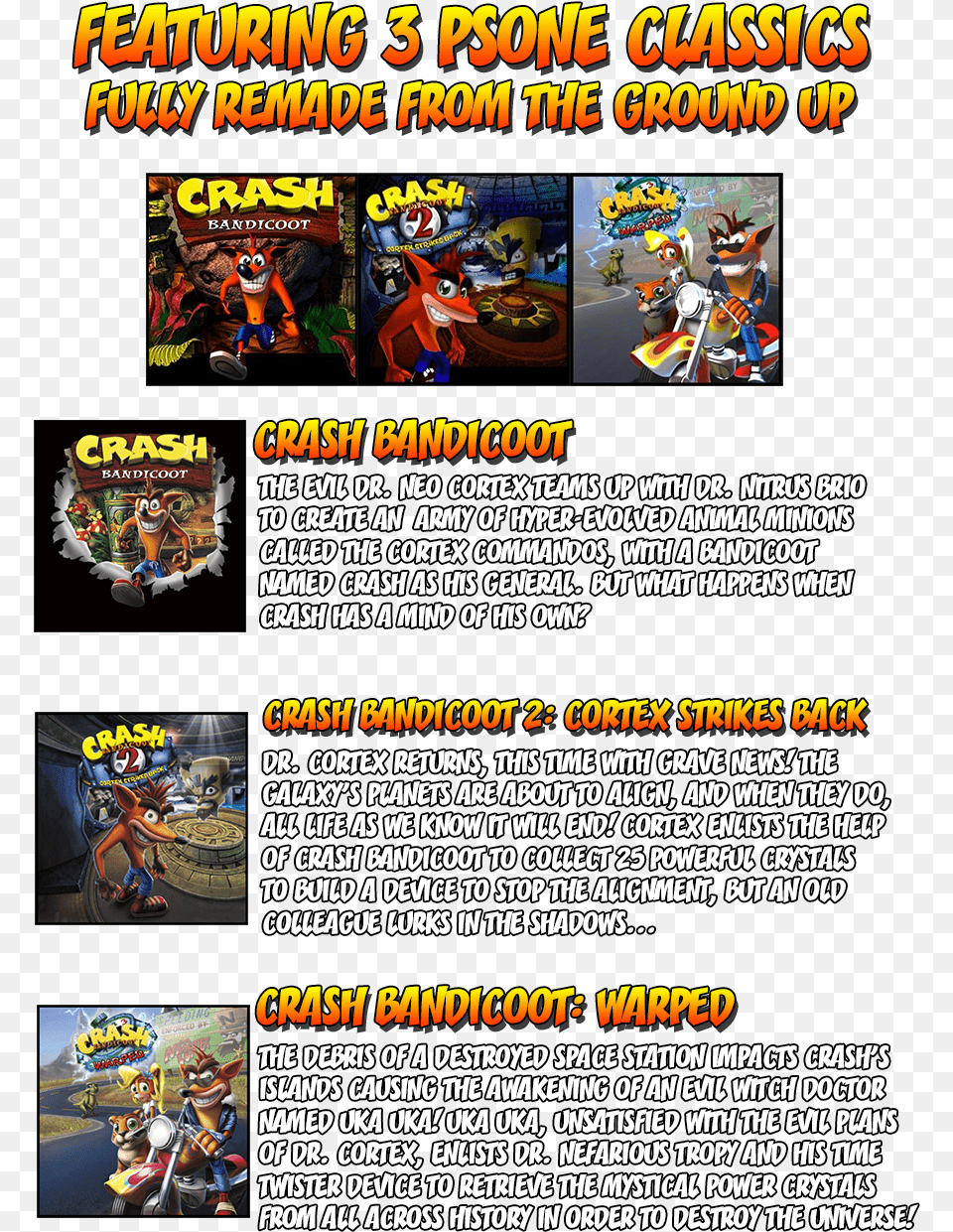 Crash Bandicoot Classic Vs Remake Neo, Publication, Comics, Book, Poster Png Image