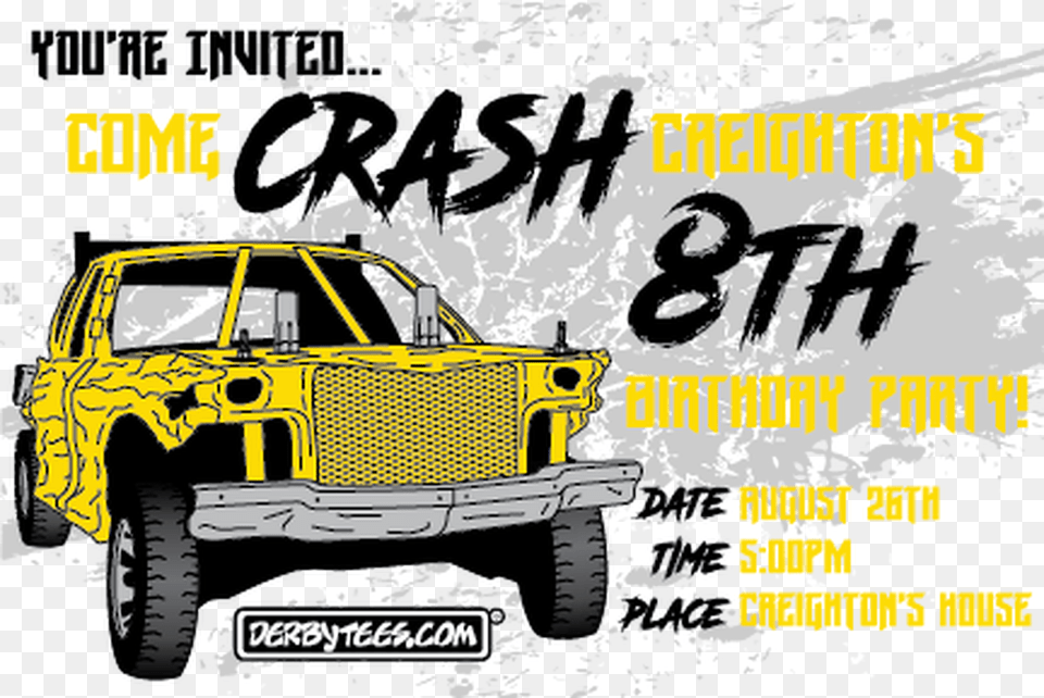 Crash Birthday Party Invitations Off Road Vehicle, Car, Machine, Transportation, Wheel Free Transparent Png
