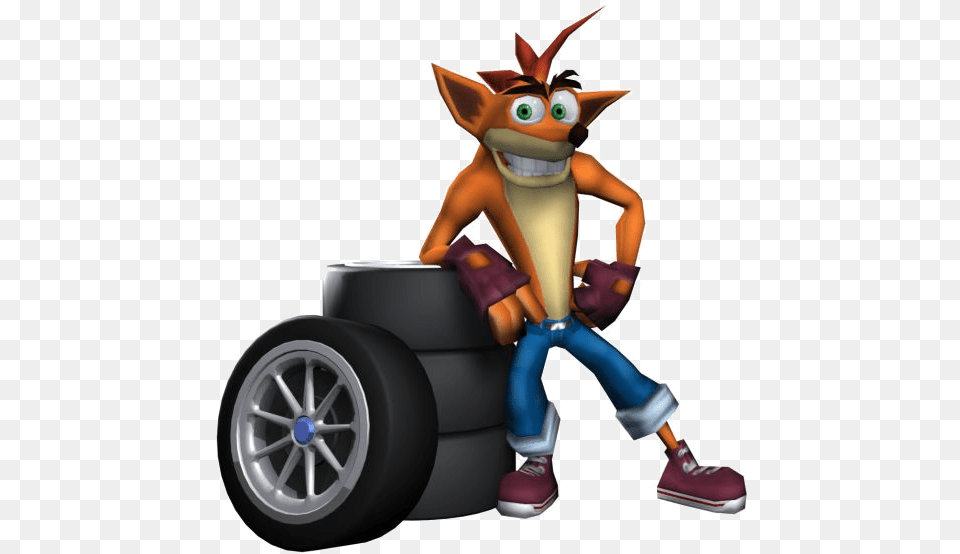 Crash Tag Team Racing Crash Bandicoot With Tires Crash Tag Team Racing, Alloy Wheel, Vehicle, Transportation, Tire Png Image